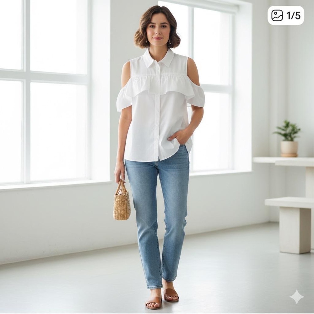 Calvin Klein Off-Shoulder White Blouse A6
